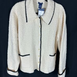 Doncaster Collection Cream Teddy Jacket with Black Trim